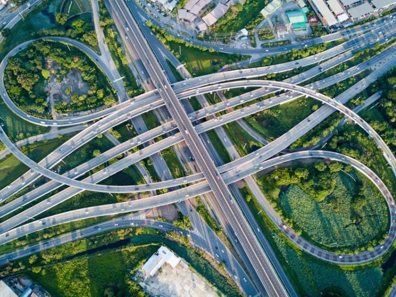 aerial view of interstate highways
