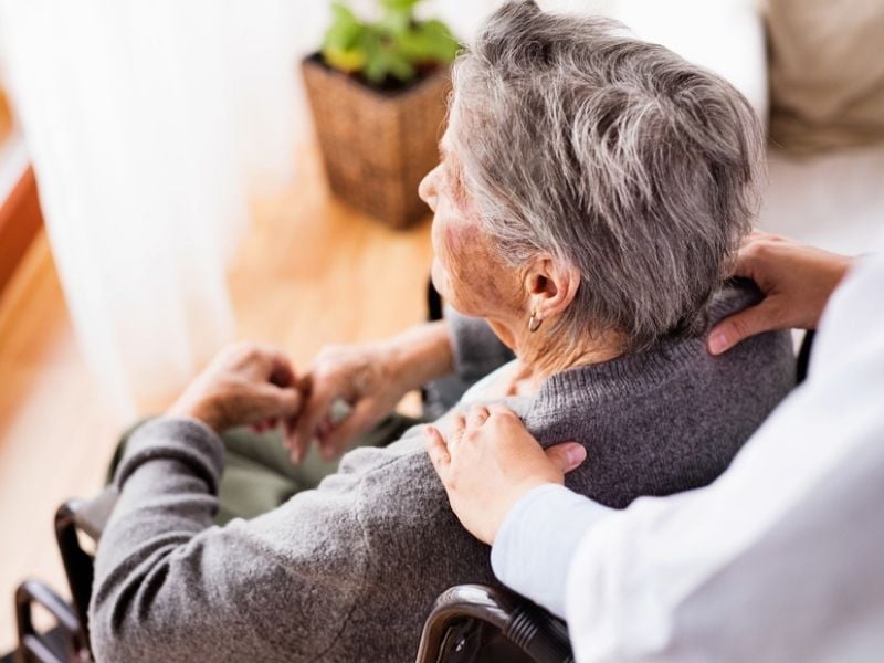 elderly woman in wheelchair
