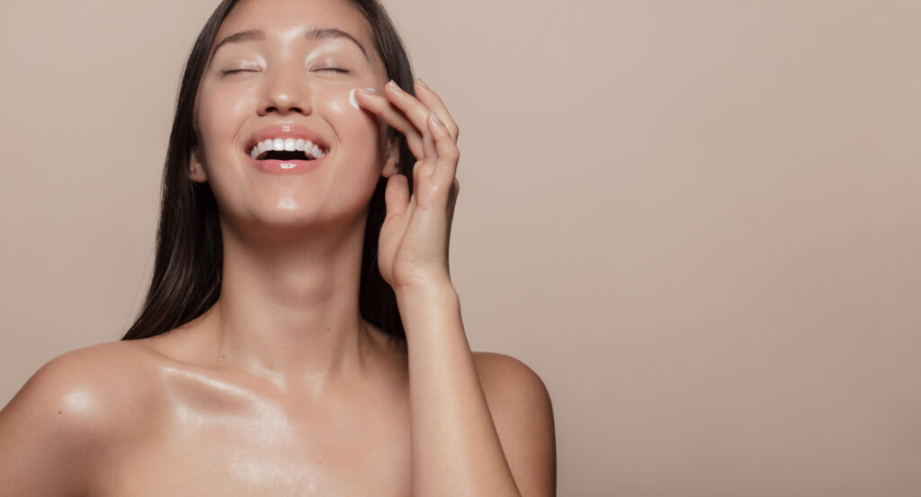 a happy woman with beautiful skin