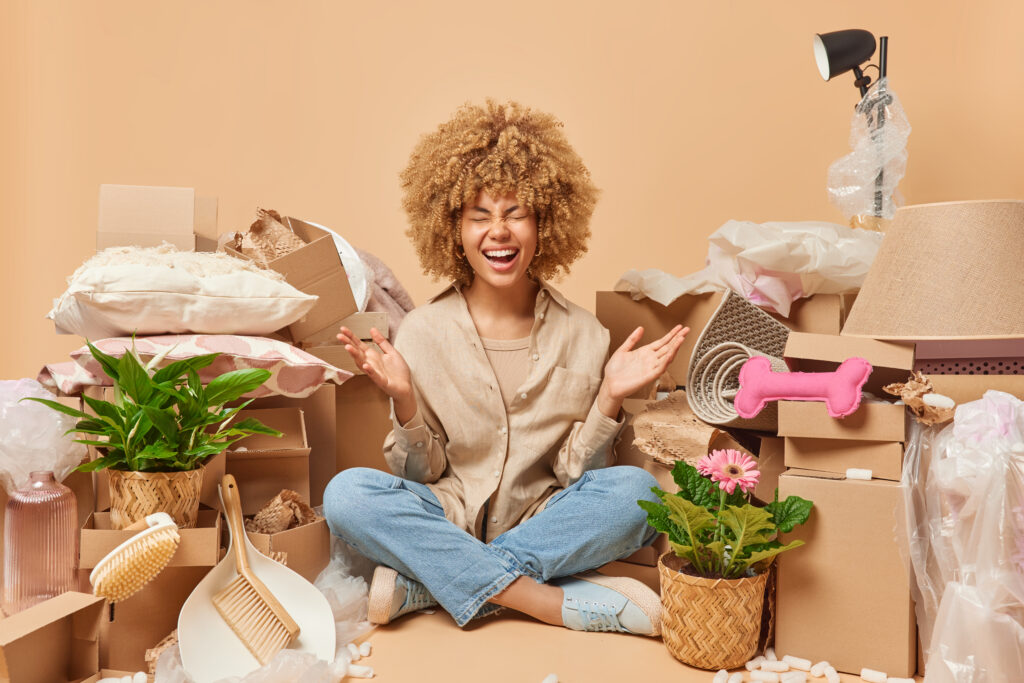 Young woman decluttering