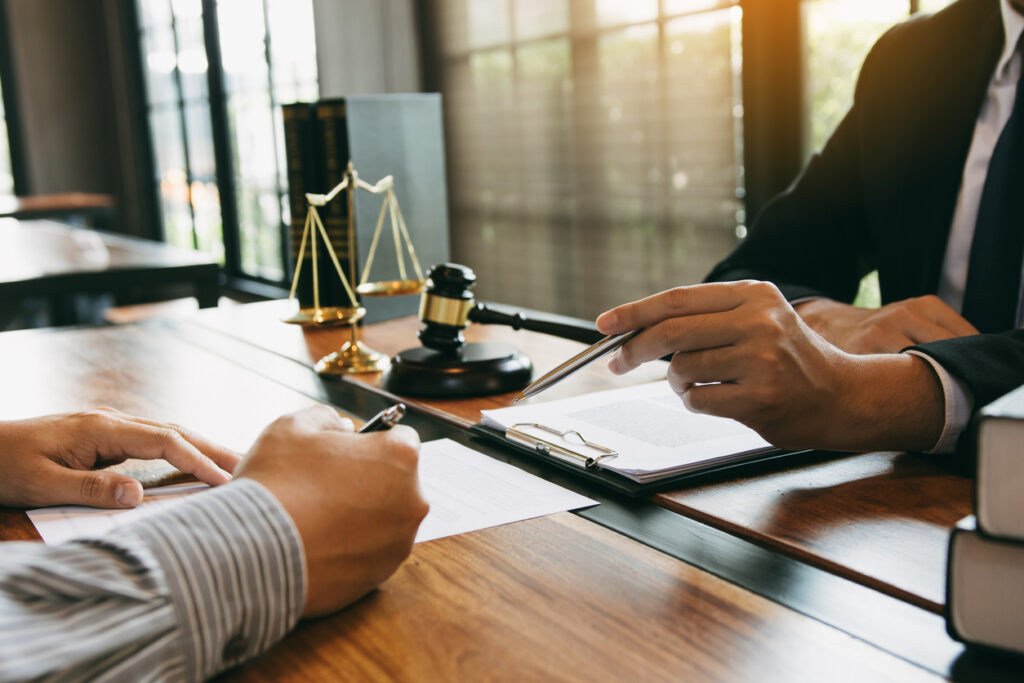 Lawyer is explaining legal information to a creditor