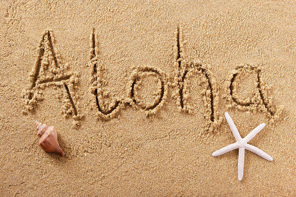 Aloha Hawaii hand written beach word greeting concept