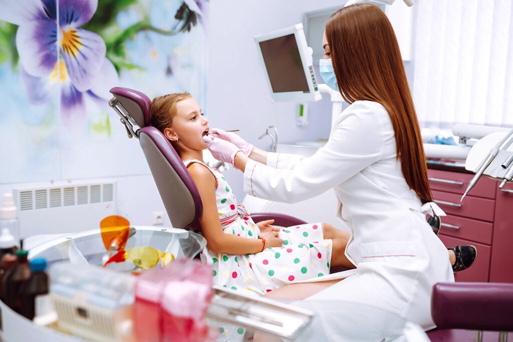 Little girl at the dentist office