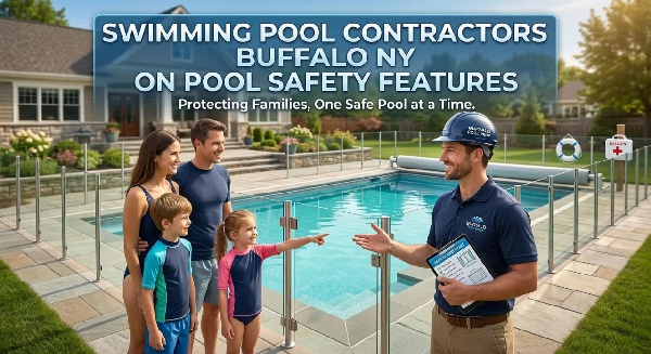 Backyard swimming pool safety features and protective barriers